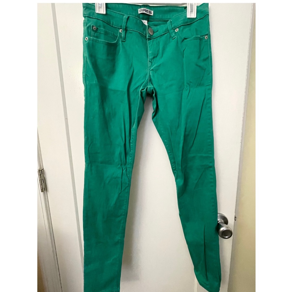 Express skinny jeans, green skinny jeans, size 4